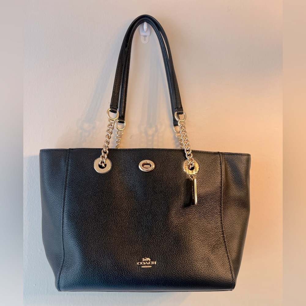Coach Turnlock Chain Tote 27 Leather Bag